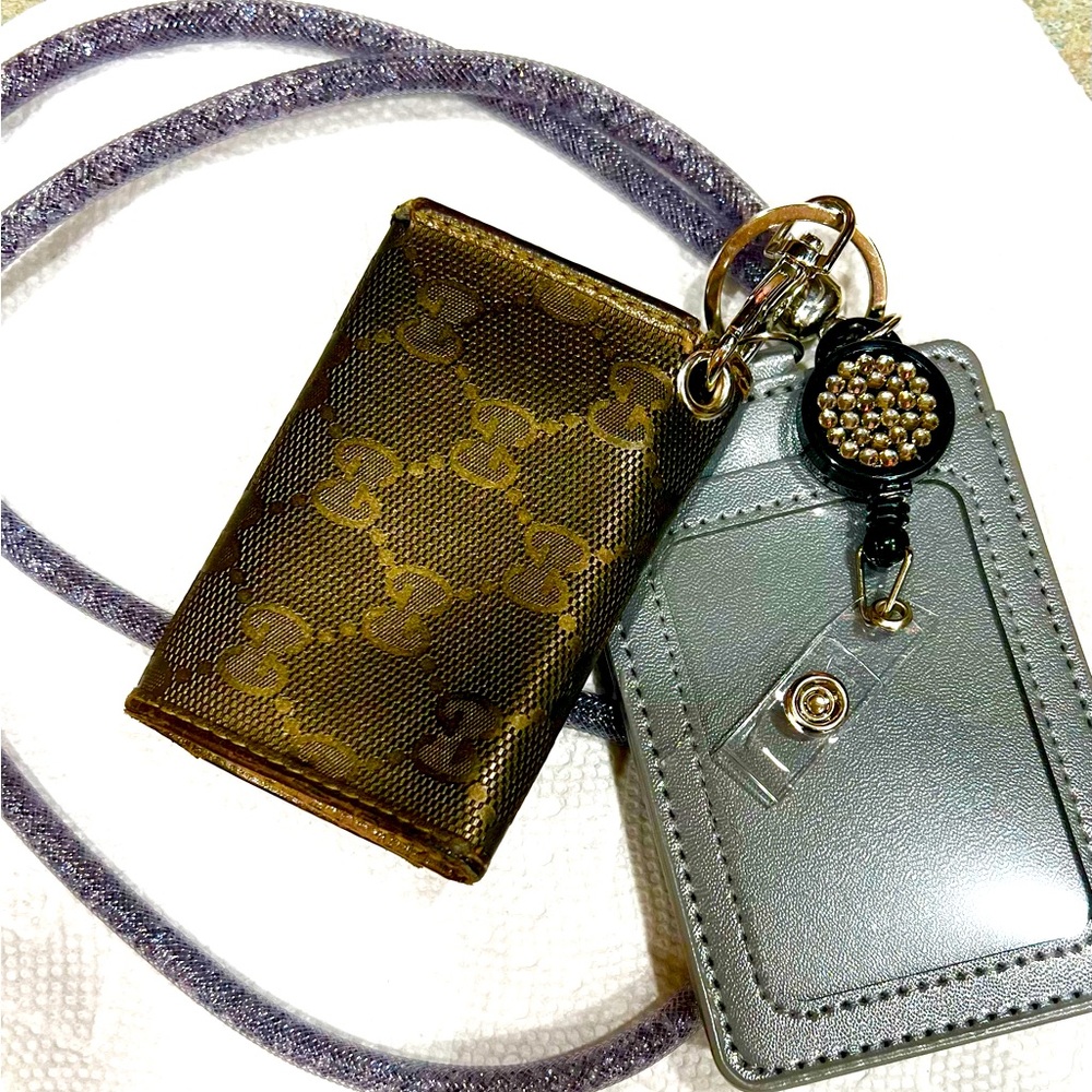 💋 Reposhing - Gucci Monogram Pewter Key Chain Keychain, Grey Lanyard Pul…